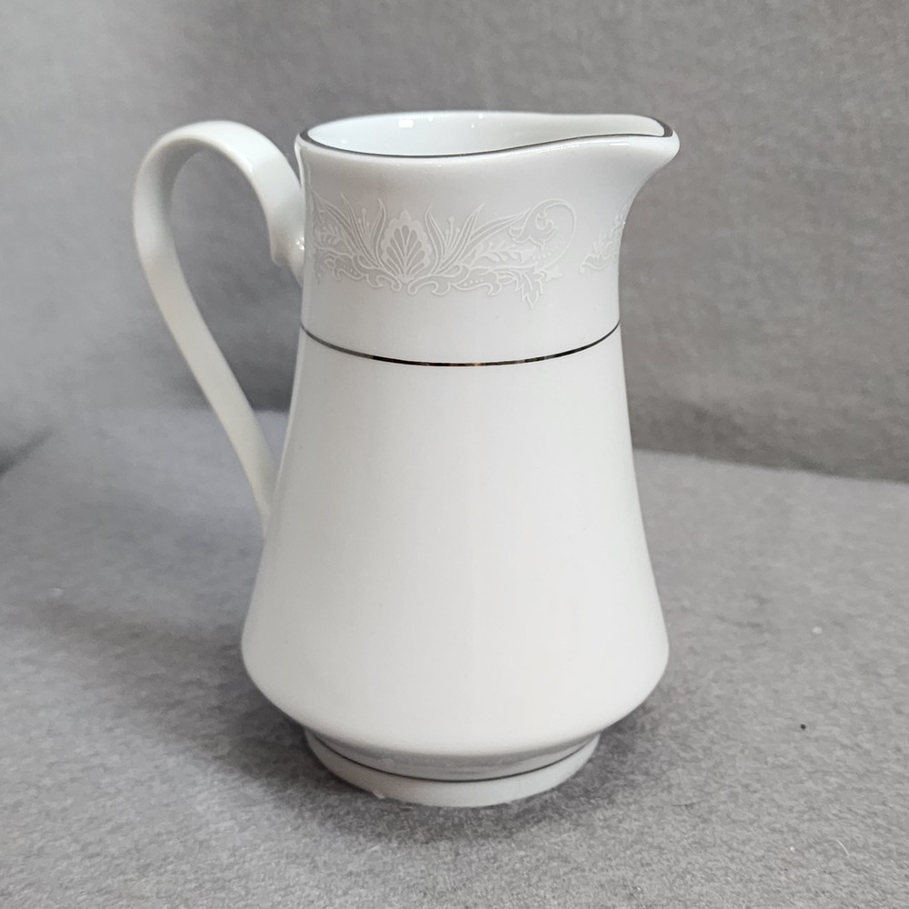 Crown Ming Creamer White Jian Shiang Silver Rim Fine China Pitcher Small 5in